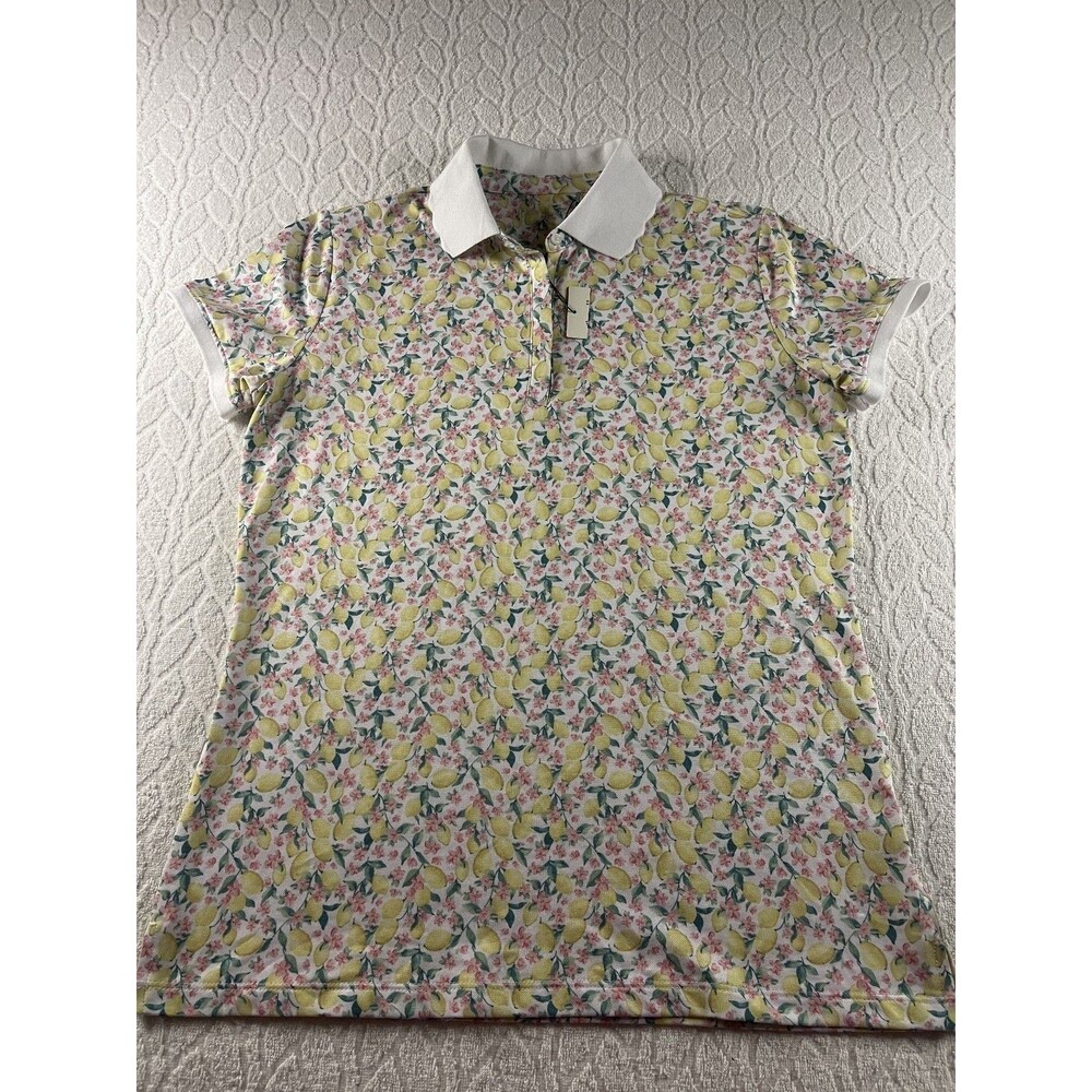 WALTER HAGEN Sz Small Short Sleeve Fresco Ditsy Lemon Golf Polo
